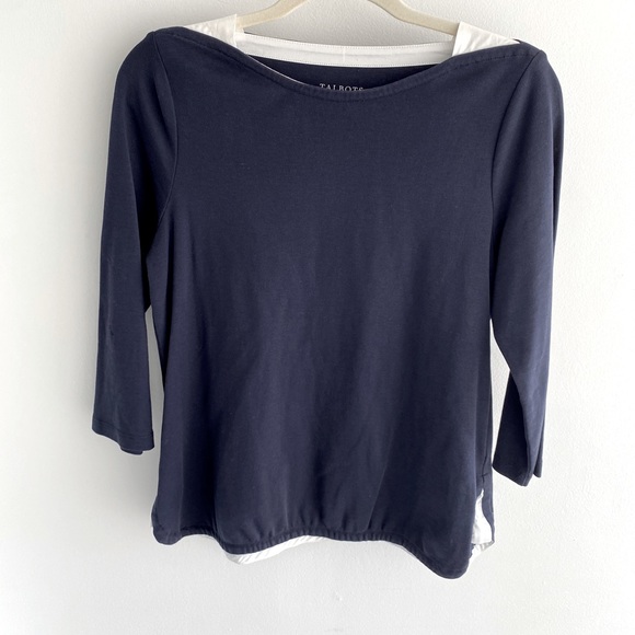 Talbots Tops - Classic navy Talbots Tshirt. Size petite small. All cotton. Boatneck style.